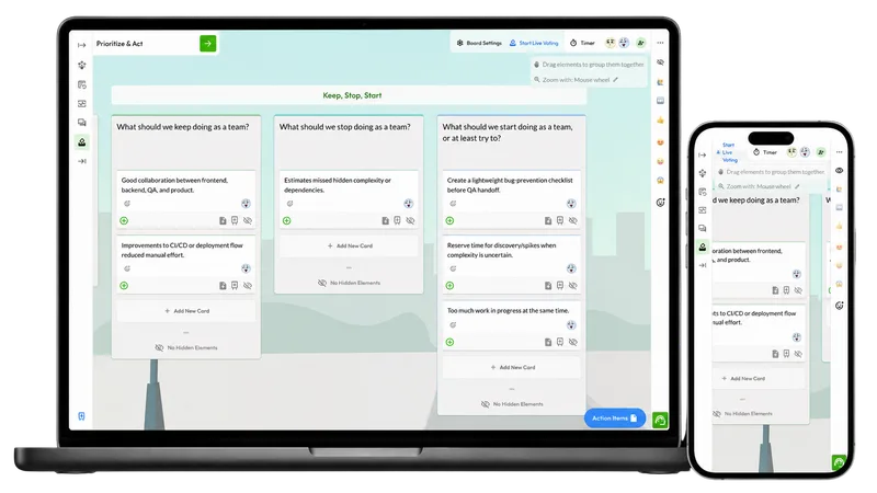 Echometer retrospective board shown on desktop and mobile