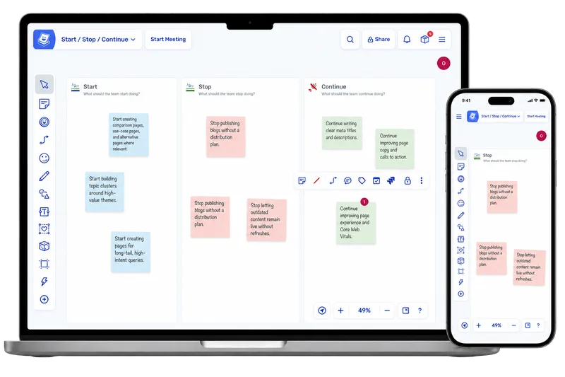 Ludi retrospective board shown on desktop and mobile