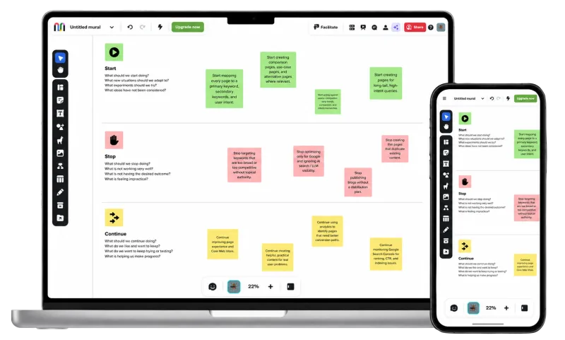 Mural retrospective board shown on desktop and mobile